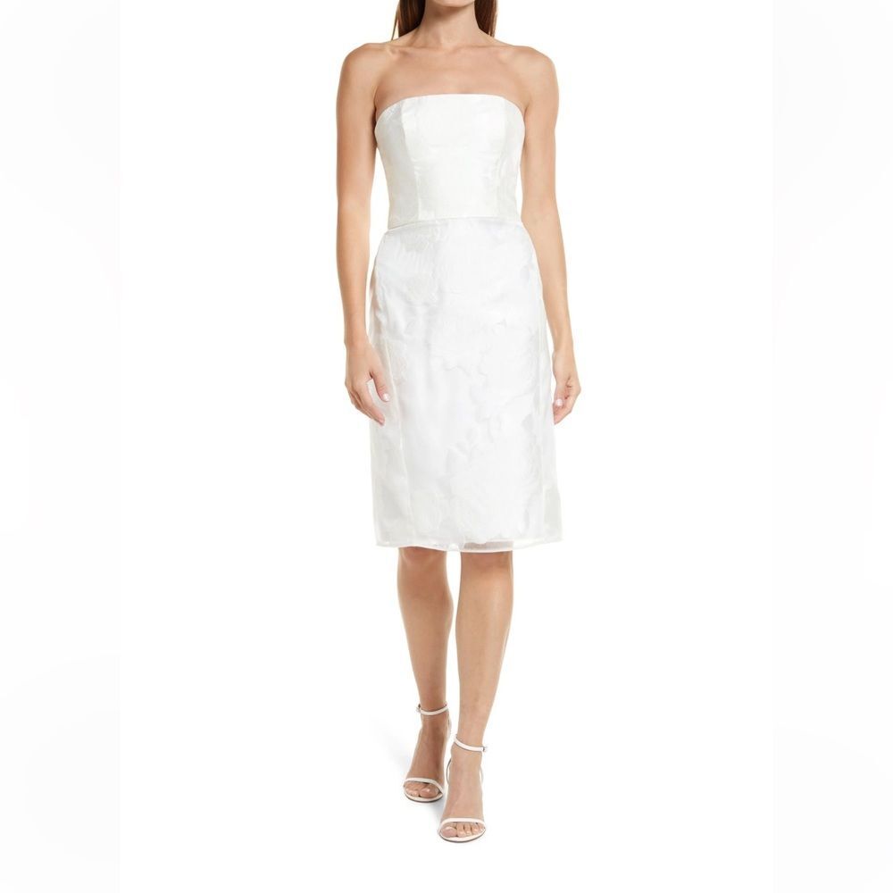 Amsale Strapless Rose Fil-Coupe Ivory White Pencil Dress Size 14 Wedding *FLAWED